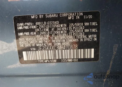 2021 Subaru Forester Touring из США, поврежденный, VIN JF2SKAXC3MH470878